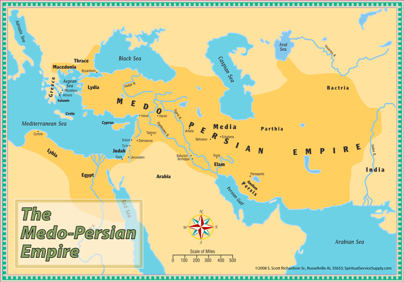 The Medo Persian Empire map with a compass