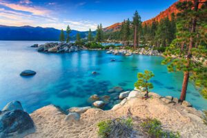 Sand Harbor, Lake Tahoe with green trees