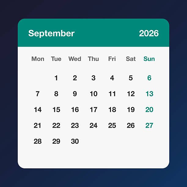 September 2026 calendar page monthly planner vector